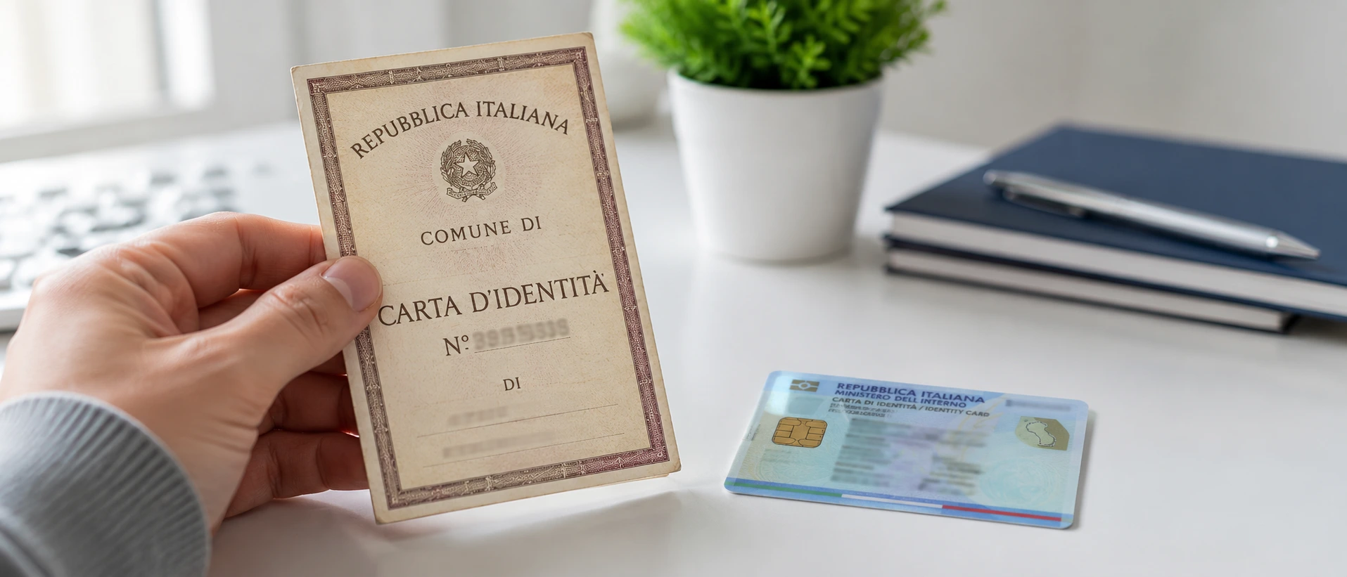 Carta d'identità cartacea accanto alla nuova Carta d'Identità Elettronica (CIE)